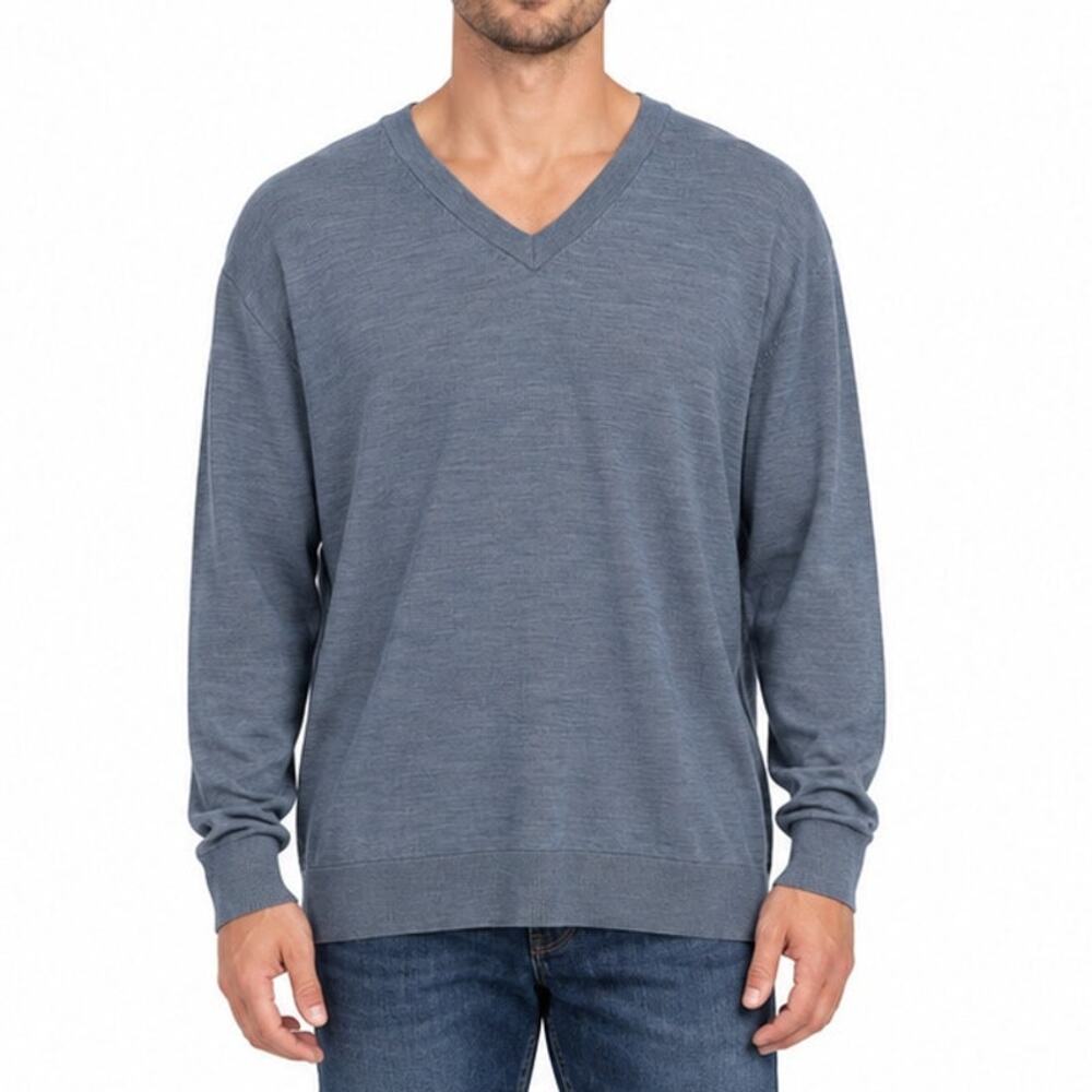 Brooks Brothers BrooksTech Merino Blue V-Neck Sweater Men's XXL 100% Wool